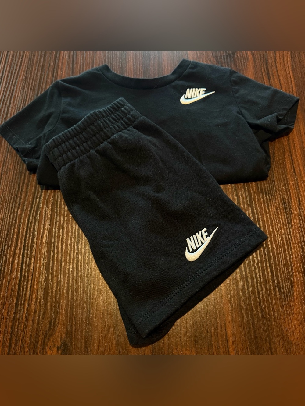 24M NIKE Black Athletic Shorts with White Swoosh T-Shirt Matching Set